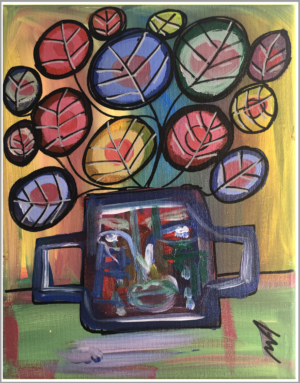 abstract painting of flowerpot by the painter Mustafa